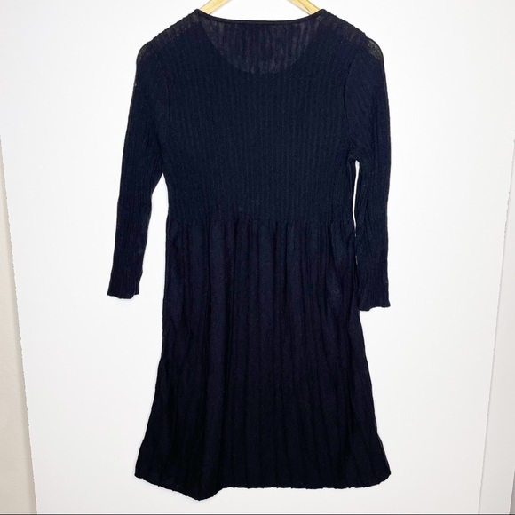 Eileen Fisher Washable Wool Ribbed Pleated Shift Dress Fit and Flare Long Sleeve - Picture 9 of 12